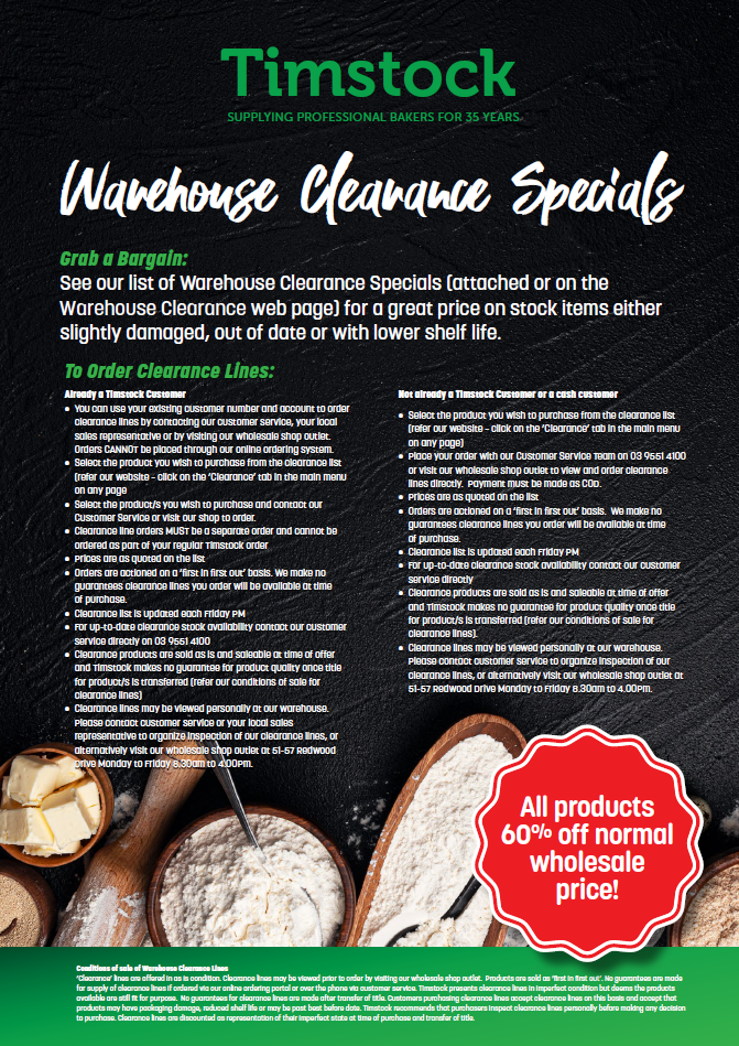 WAREHOUSE CLEARANCE SPECIALS DETAILED